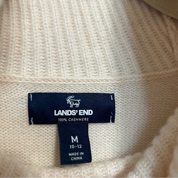 Lands End Classic 100% Cashmere Turtle Neck Sweater Sz M Cream - Picture 6 of 8